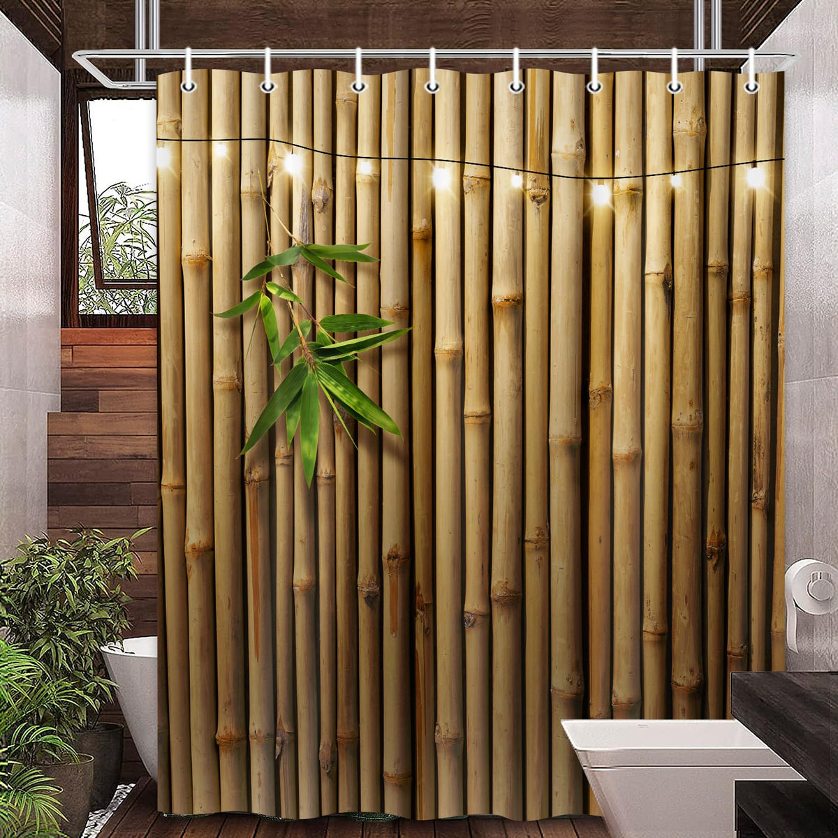 Bamboo Shower Curtain (Brown-02 / 36"W x 72"L (Pack of 1))