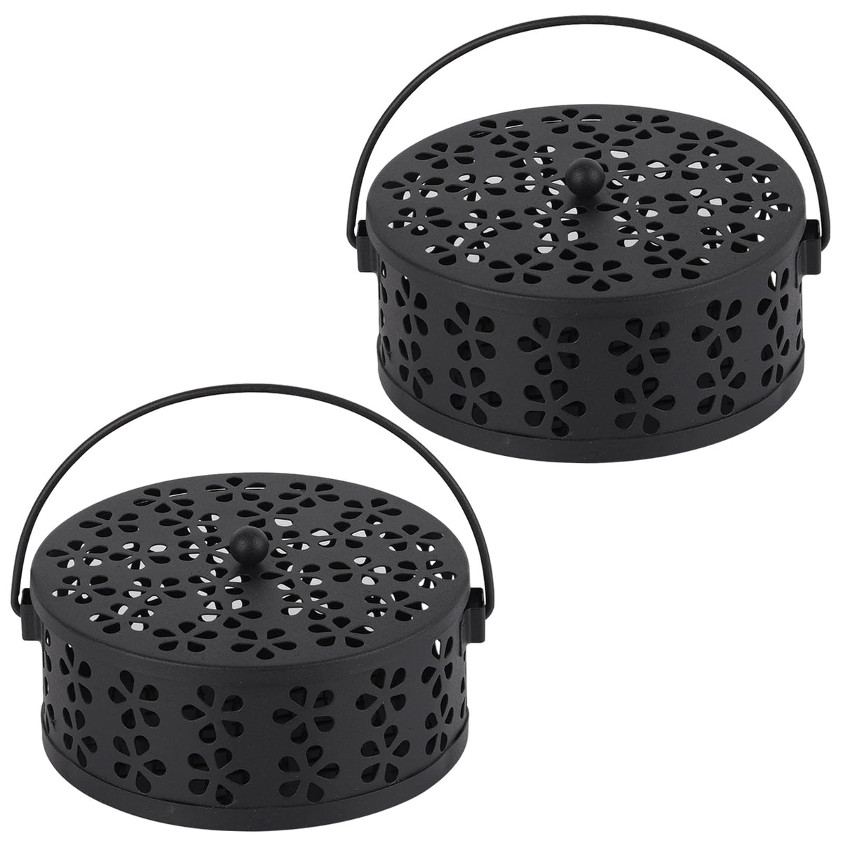 Portable Iron Mosquito Coil Holder with Handle Round (2pack Black)