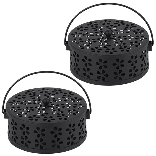 Portable Iron Mosquito Coil Holder with Handle Round (2pack Black)