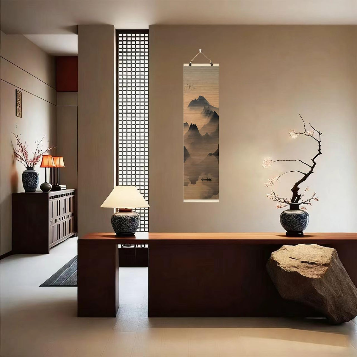 Natural Bamboo Blind Scroll Wall Art (Color-A02)