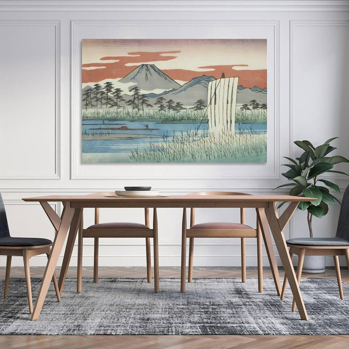 Utagawa Hiroshige Sagami River Mount Fuji Landscape Canvas Printing Wall Art Japanese Ukiyo E Prints Vintage Posters Minimalist Wall Decor for Living Room Bedroom Office 16x24inch (style-1 / 16x24inch(40x60cm) Unframe)