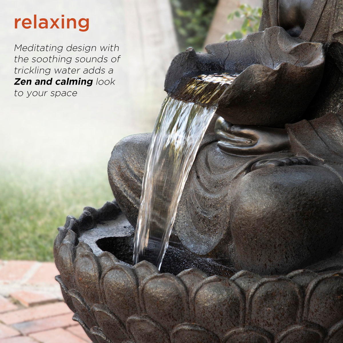 WIN1170 53" Outdoor Floor Calming Buddha Statue Waterfall Fountain (Gray)