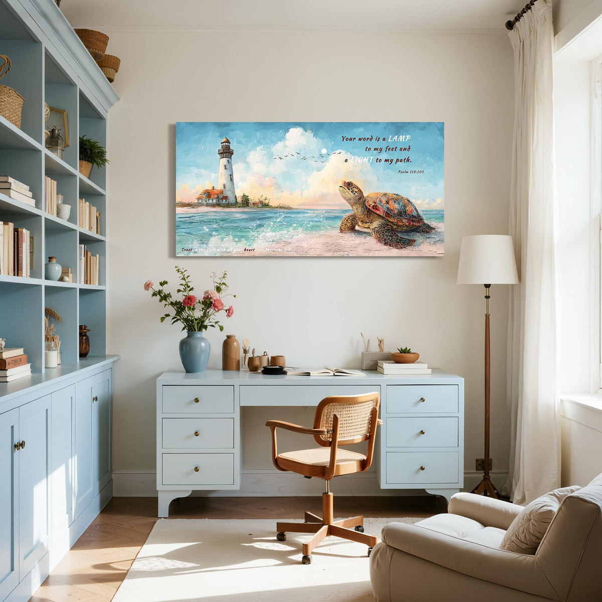 Beach Oversized Wall Art Christian Scripture Inspirational Decor (Scripture Beach / 57"L x 29"W)