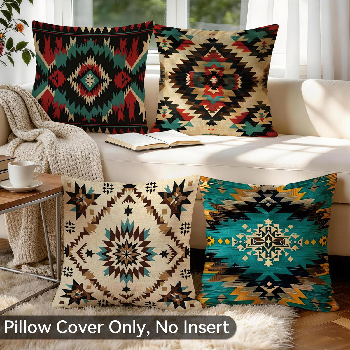Bohemian Geometric Aztec Pillow Covers Set of 4 (Bohemian Geometry24 / 18" x 18" (Pack of 4))
