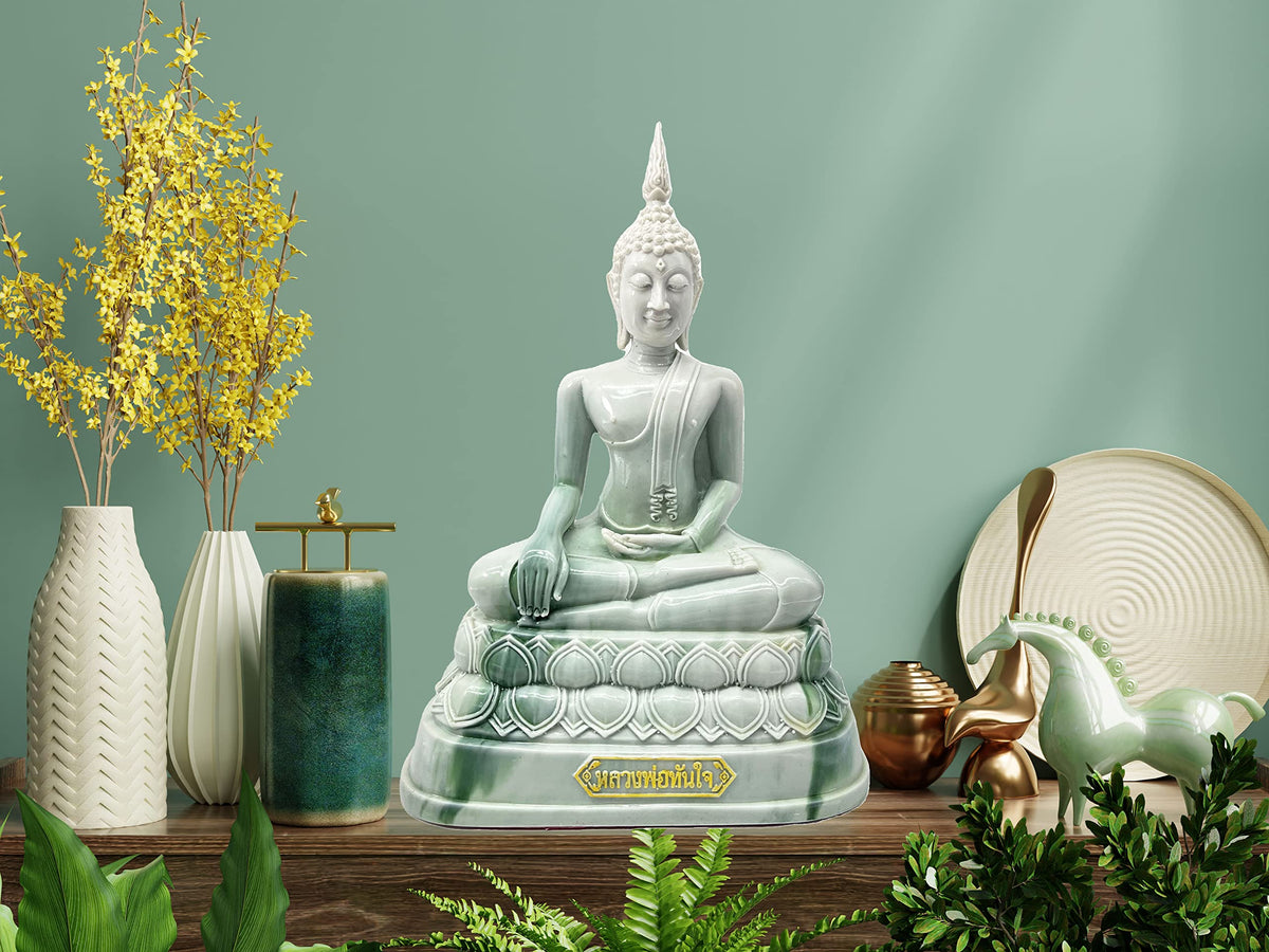 Buddha overcoming Temptations Posture 9" H. Tanjai Thai Buddha Statue for Home Decor Living Room Decor Small Gift Office Gift (White)