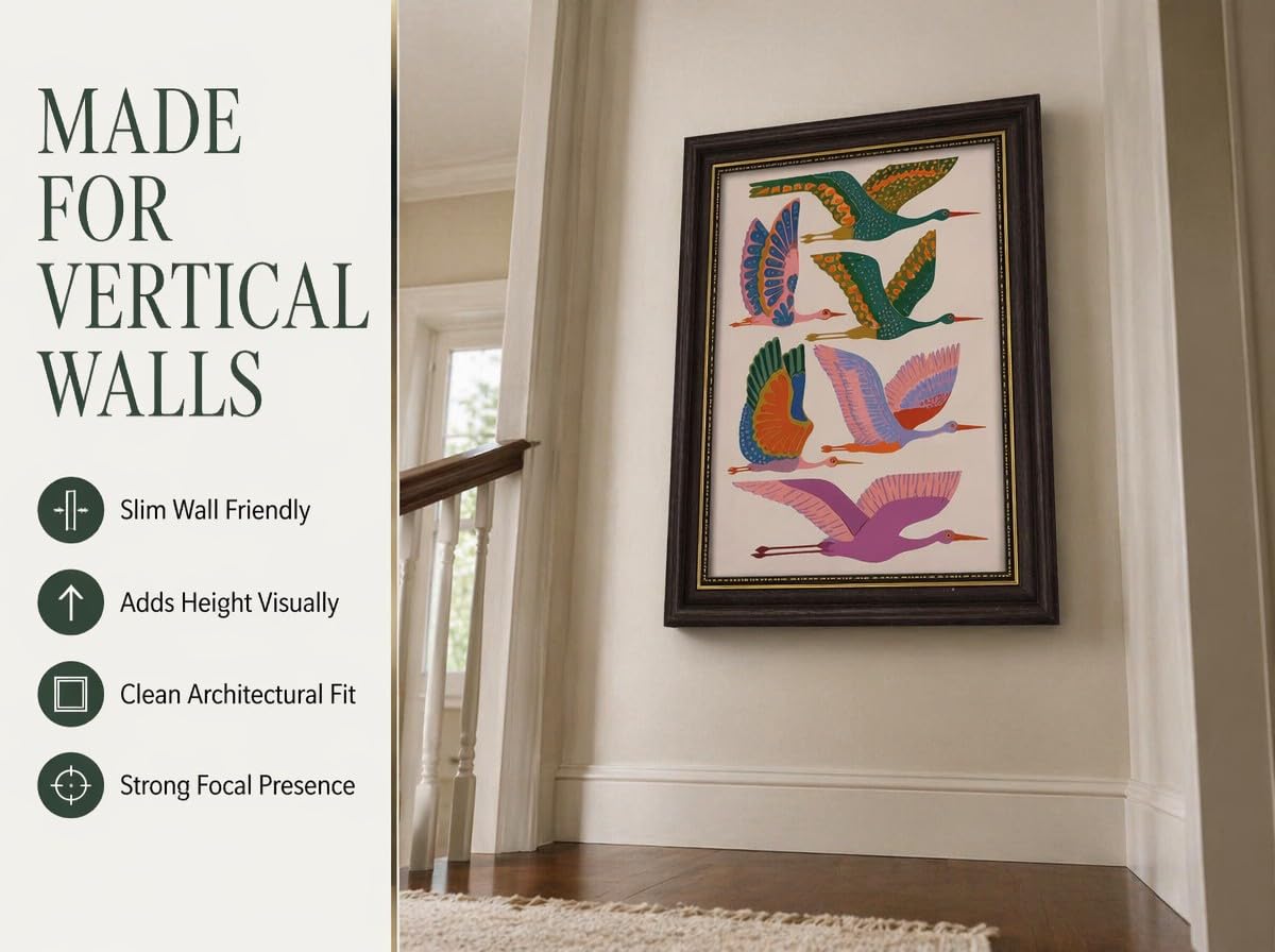 Framed Colorful Bird Wall Art (Heron / 16"L x 12"W)