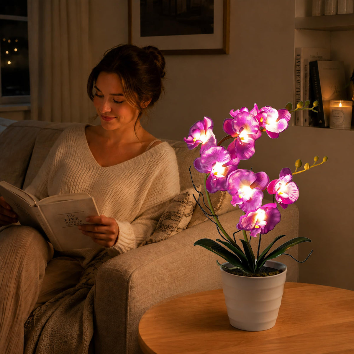 Purple Orchid Lamp Gifts for Women Flower Decor for Bedroom Coffee Shop (Purple Orchid)