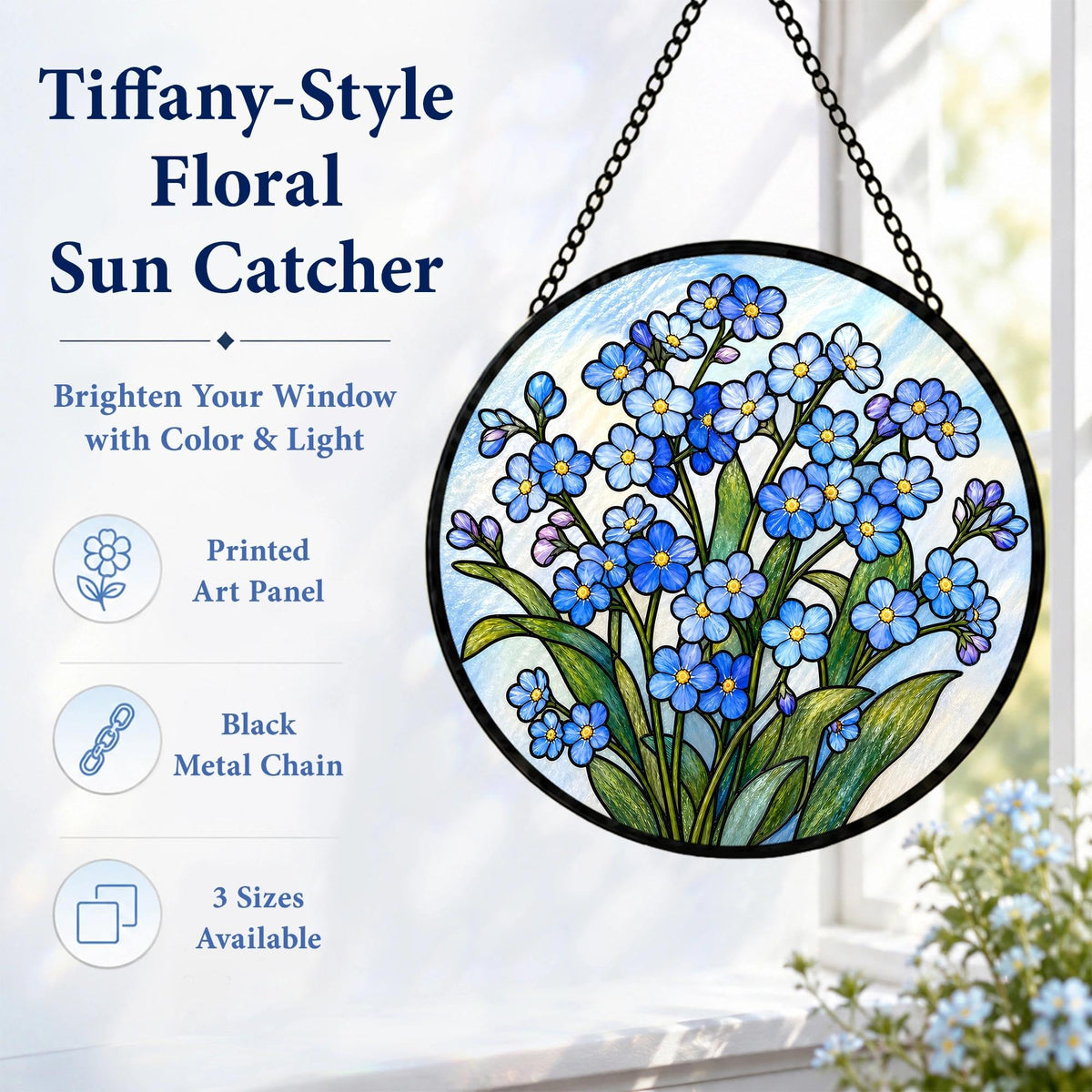 Forget Me Not Gifts for Women Suncatcher Stained Glass Window Hanging (Forget Me Not / 7.8 x 7.8 IN)