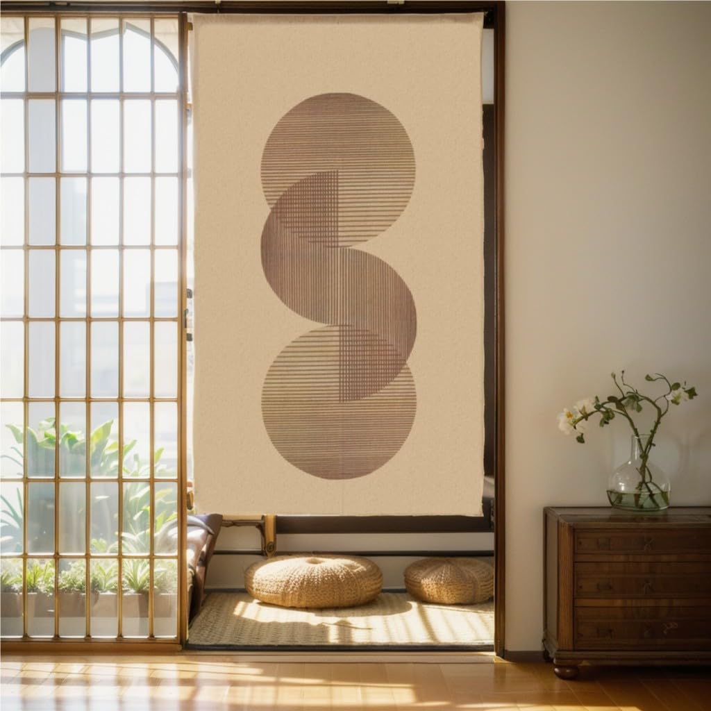 Japanese Noren Curtain Doorway Curtains 67in Long Size Traditional Room Divider for Kitchen Bedroom Pet Friendly Privacy Home Decor Three Zen (Three Zen-enso Circles / 33.5"W x 67"L (Pack of 1))