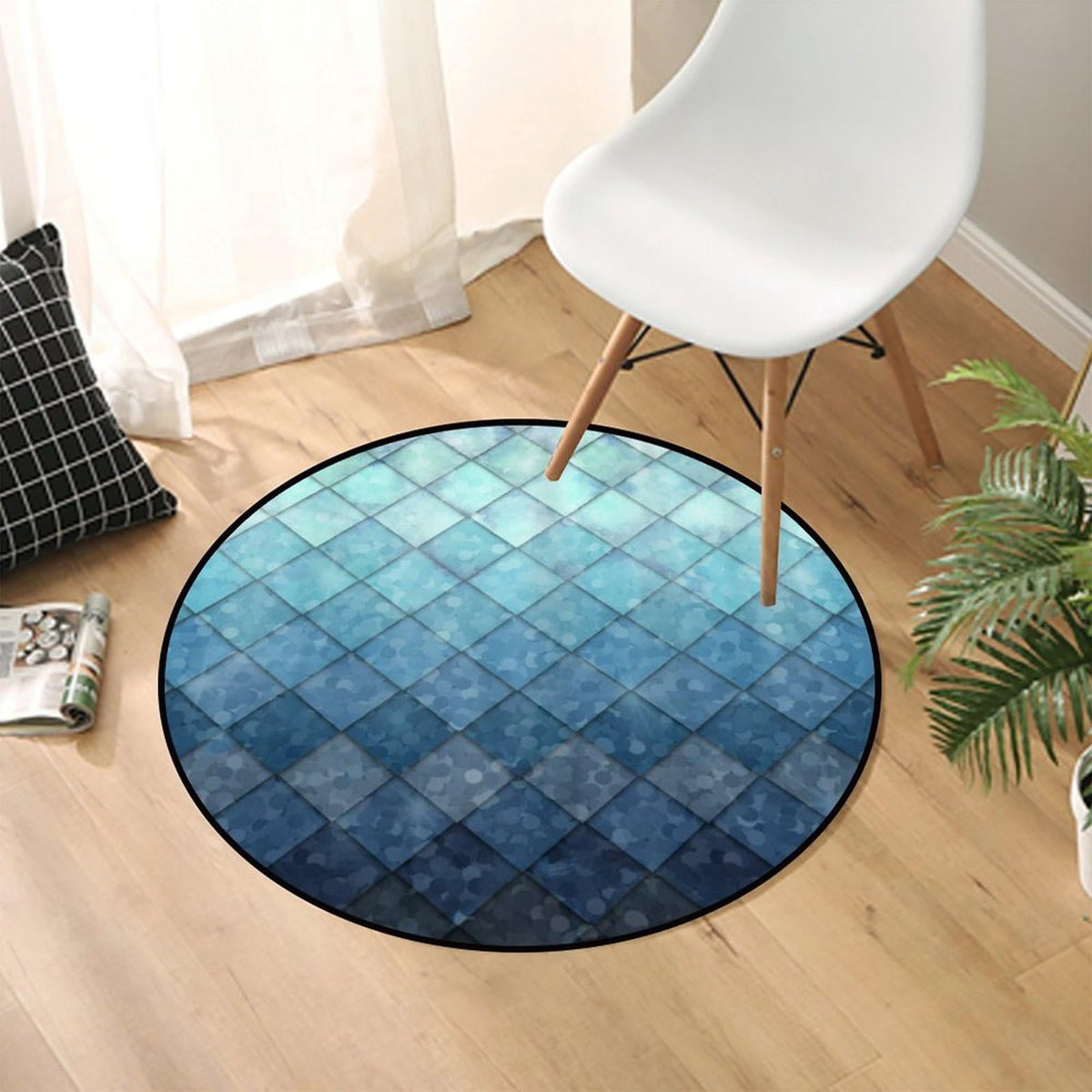 Round Area Rugs 4 FT Washable Non Slip Circle Rug (Blue Gradient / 4' (Round))