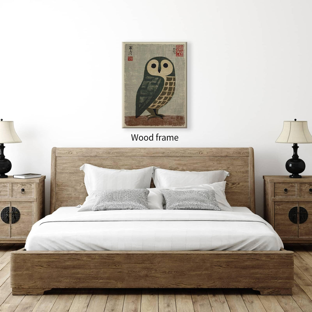 Vintage Japanese Wall Art Ready to hang 11x14in Wrapped Framed Owl Poster Mid Century Animal Print Minimalist Bird Painting Nature Rustic Artwork for Lndie Room Bedroom Living Room Gallery Decor (Wrapped Canvas / Japanese Poster / 14"L x 11"W)