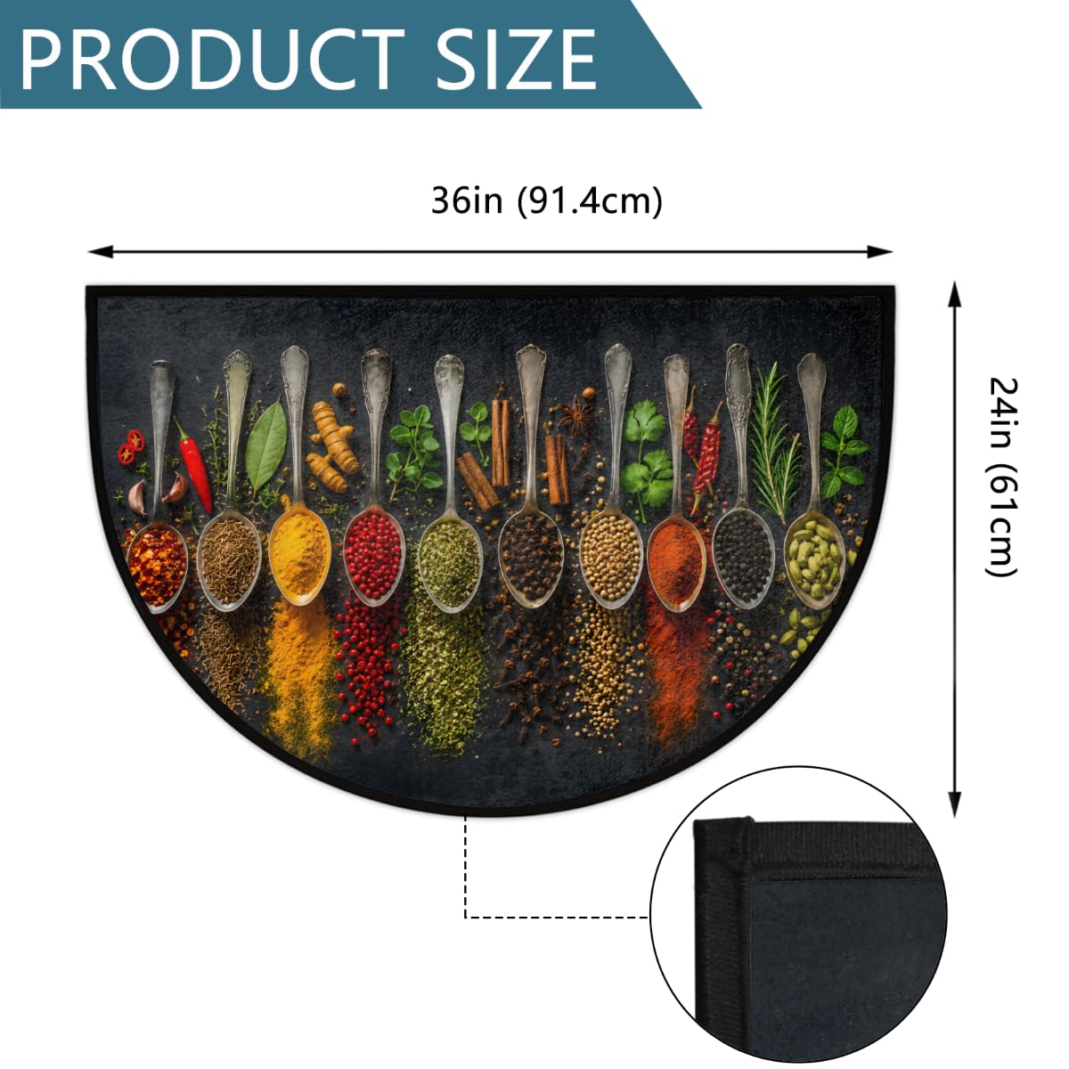 Spice Pattern Half Round Door Mat Welcome Entrance Rug Outdoor Indoor (A-15 Spice Pattern)