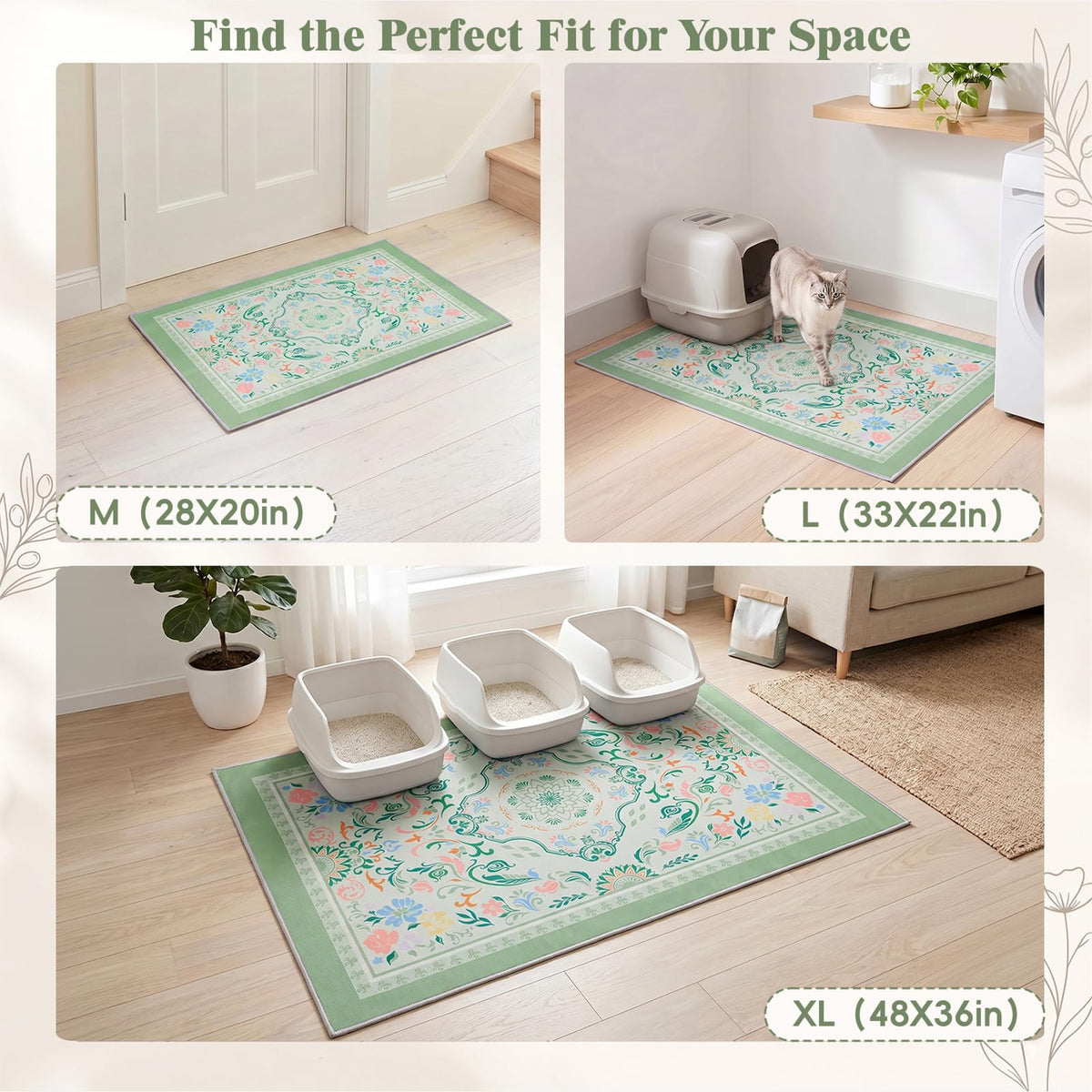 Cat Litter Mat (Bean Green Mandala / L(33x22in))