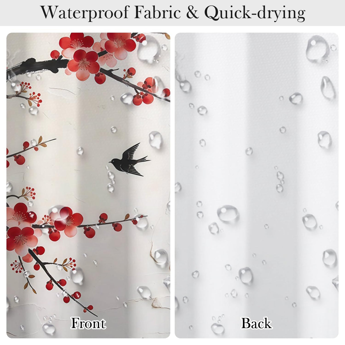 Plum Blossom Shower Curtain with Hooks (Red Plum Blossom)