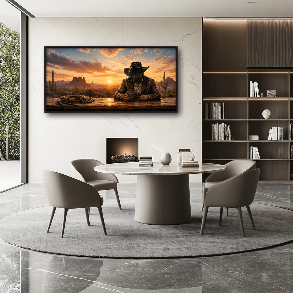 Large Framed Western Cowboy Wall Art Coffee Sunset Decor 60"x30" (Western Cowboy / 60"L x 30"W)