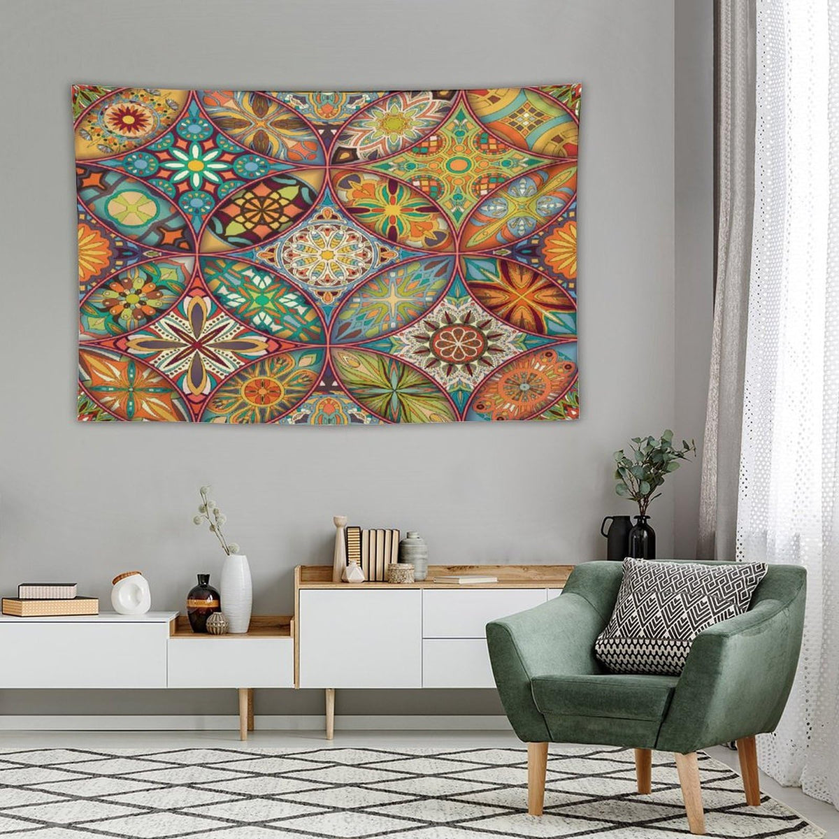 Boho Floral Tapestry Wall Hanging Colorful Bohemian Mandala Tapestries Home Decor for Living Room Bedroom Apartment Farmhouse Dorm 40"x60" (40"L x 60"W / Mandala-20)
