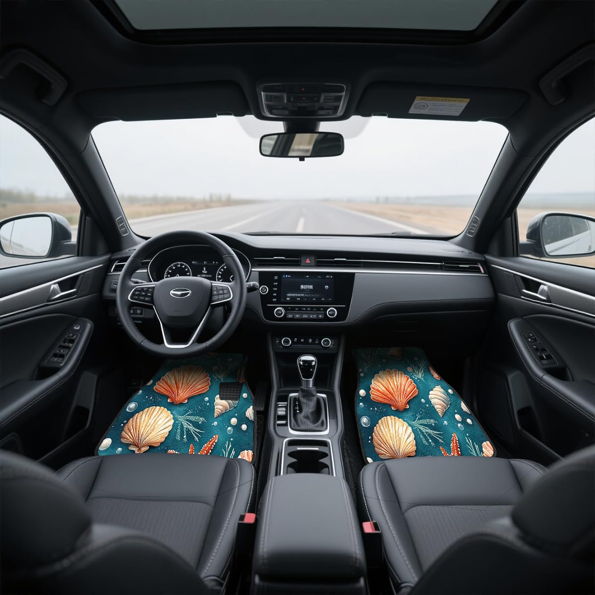 Seashell Car Floor Mats Set of 4 Pearl Watercolor Colorful Starfish Carpet Front Rear Carpets Mat Non (26.8"L x 17.3"W x 0.4"Th / Seashell)