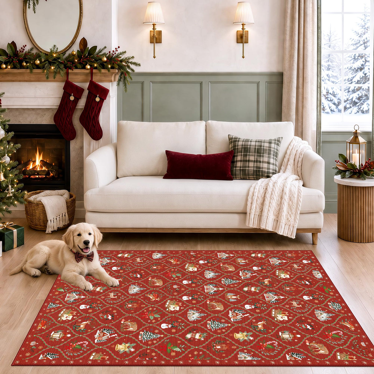 Washable 3x5 Christmas Area Rug (Burgundy Red / 3' x 5' (Rectangular))