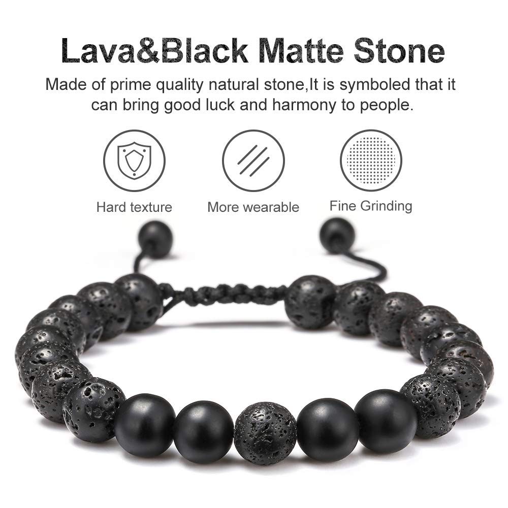 Lava Rock Bracelets for Men (Lava Rock&Yellow Tiger Eye&Matte Agate Bracelets)