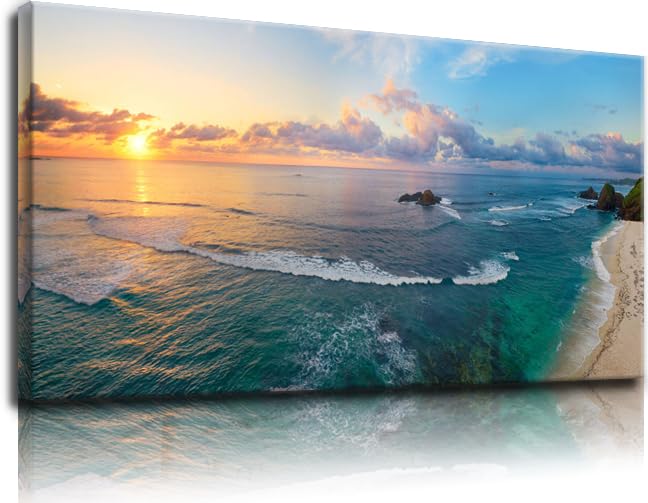 Large Pictures for Living Room Wall Decor Bedroom Coastal Wall Art Sunset Beach Painting Ocean Poster Room Decor Office Artwork Seascape Prints Framed Modern Bathroom Home Decorations (AcoatL / 48"L x 24"W)