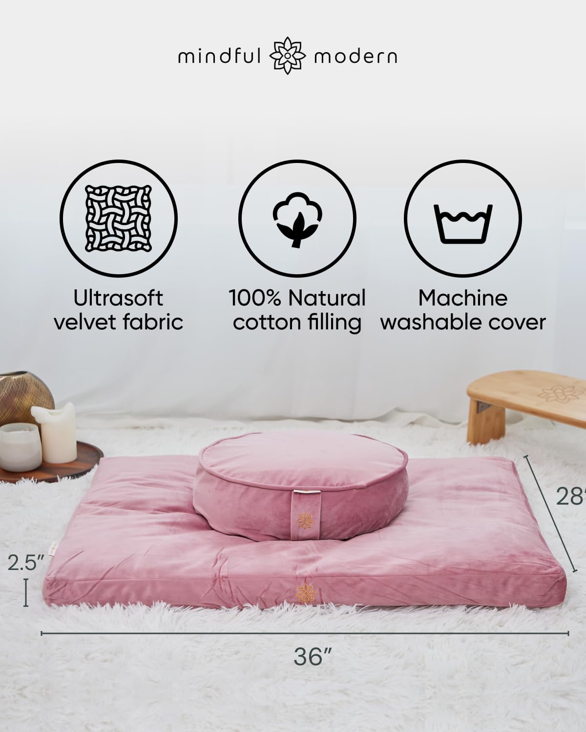 Velvet Zabuton Meditation Mat (Velvet - Pink)
