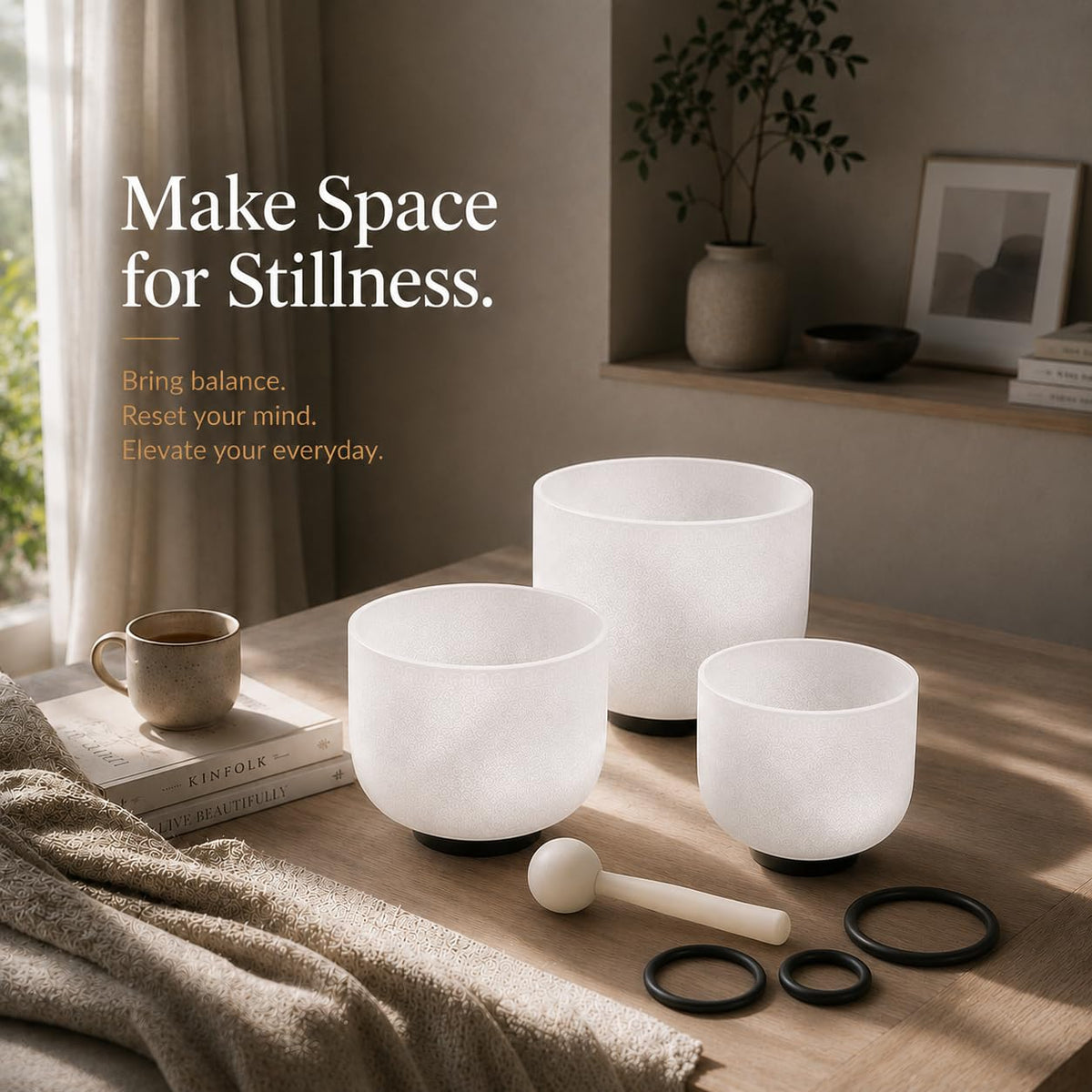 432Hz 6"A 8"F 10"G Crystal Singing Bowl Set of 3 (6-10 Inch / White(A F G))