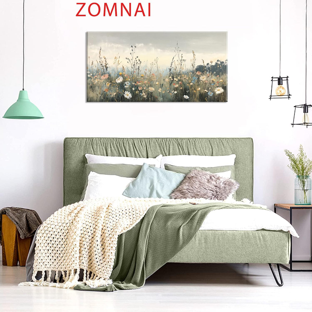 Rustic Wildflower Botanical Wall Art for Living Room Canvas Painting Prints Vintage Meadow Flowers Grassland Floral Nature Landscape Retro Classical Artwork Office Decor Photographs (46L" x 23W" / Colorful Wall Art(k827))