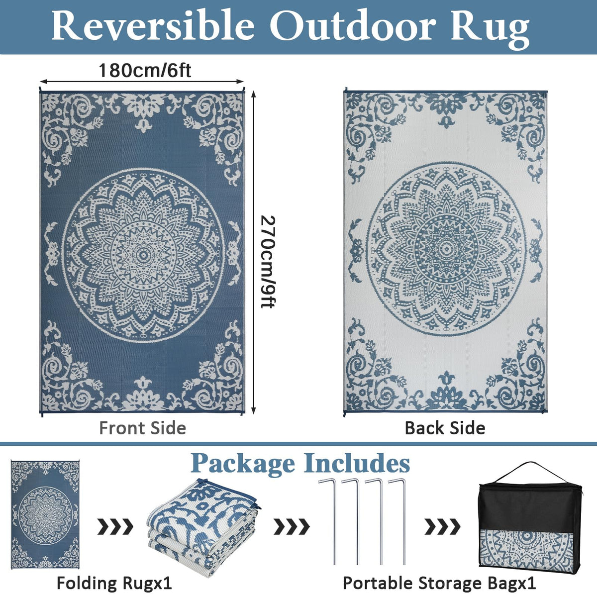 Outdoor Rug Waterproof 6x9 ft (Blue / 6' x 9' (Rectangular))