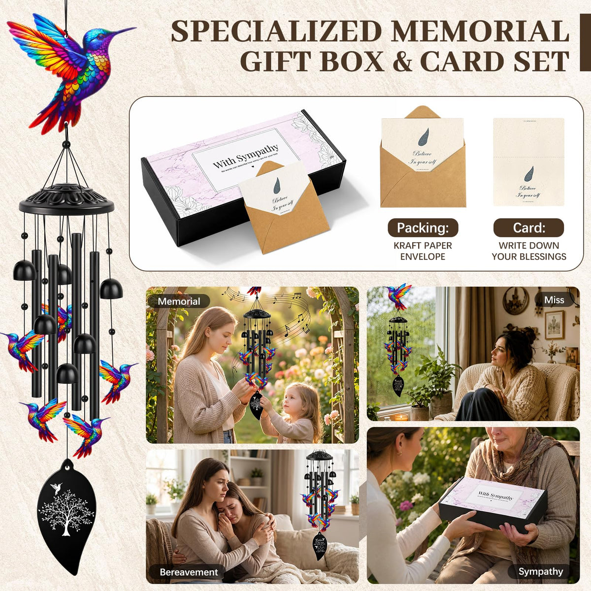 Metal Sympathy Wind Chimes for Loss of Loved One (Black)