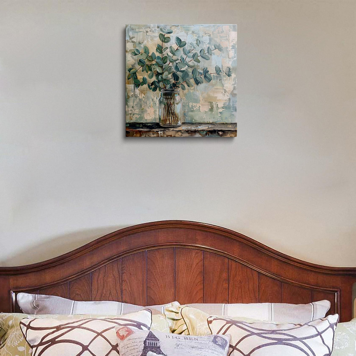 Botanical Canvas Wall Art Framed Eucalyptus Vase Neutral Decor 14x14 Inch (Eucalyptus Vase / 14"L x 14"W)