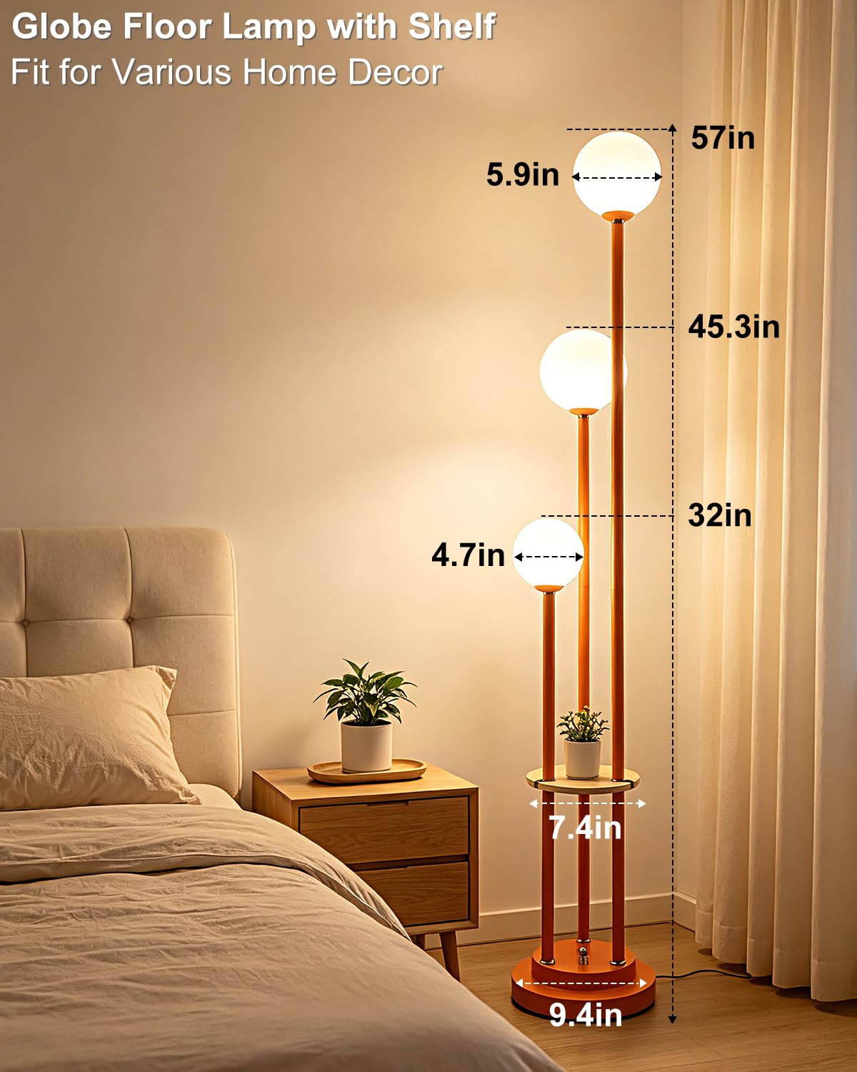 Orange Globe Floor Lamp 3 (A-Orange)