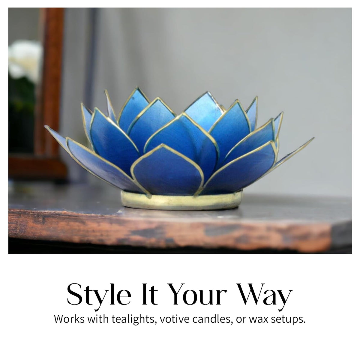Gemstone Lotus Tea Light Holder (Sapphire / Regular)