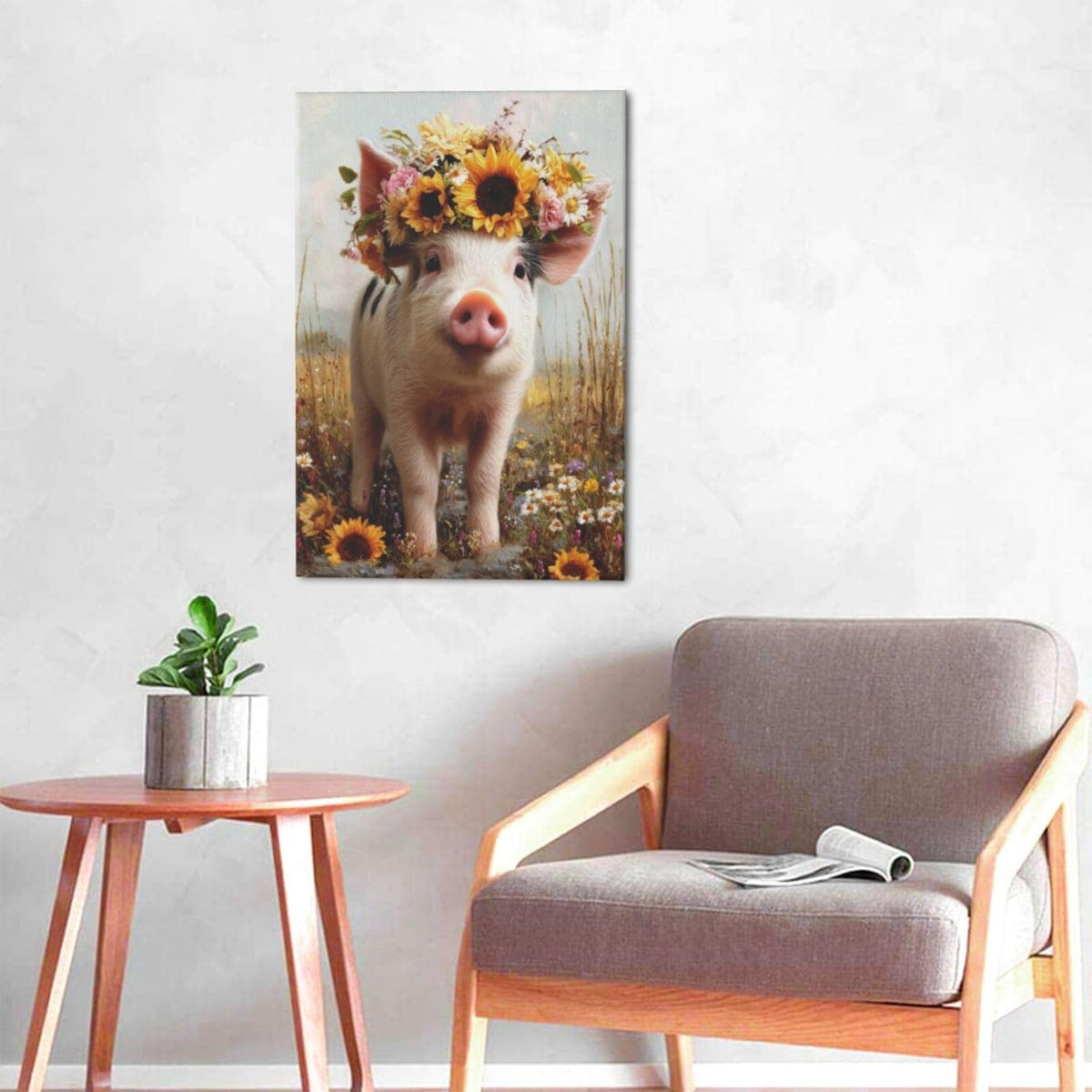 Rustic Pig Nursery Wall Art For Kids Cute Animal Bathroom Canvas Wall Decor Country Pictures Paintings Prints Artwork Framed Decorations For Girls Boys Children's Room Bedroom Living Room Gifts 16" x 24" (Pig / 24"L x 16"W)
