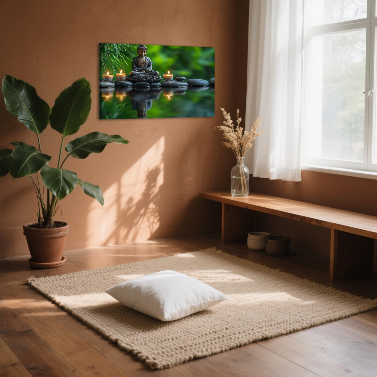 Zen Buddha Canvas Wall Art Meditation Decor with Candles and Stones Print Framed Artwork Poster for Yoga Spa Room Decor (WE000051-8 / 30"L x 20"W)