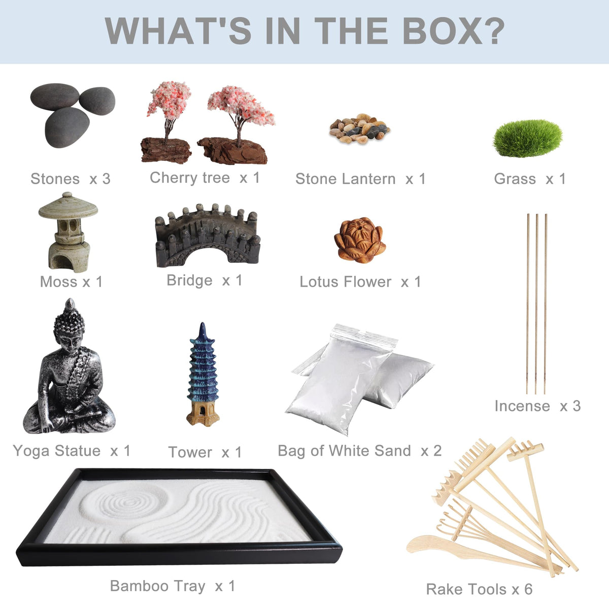 Zen Garden Kit for Desk Japanese Sand Box Meditation Office Decor (Black)