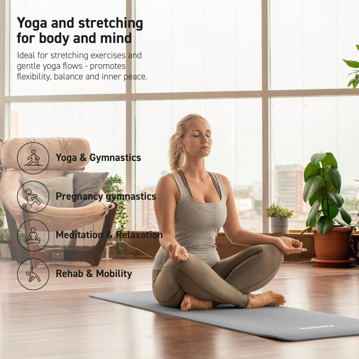 Thick Yoga Mat Premium Non Slip (Grey / 74.5 x 40 x 0.6 in)