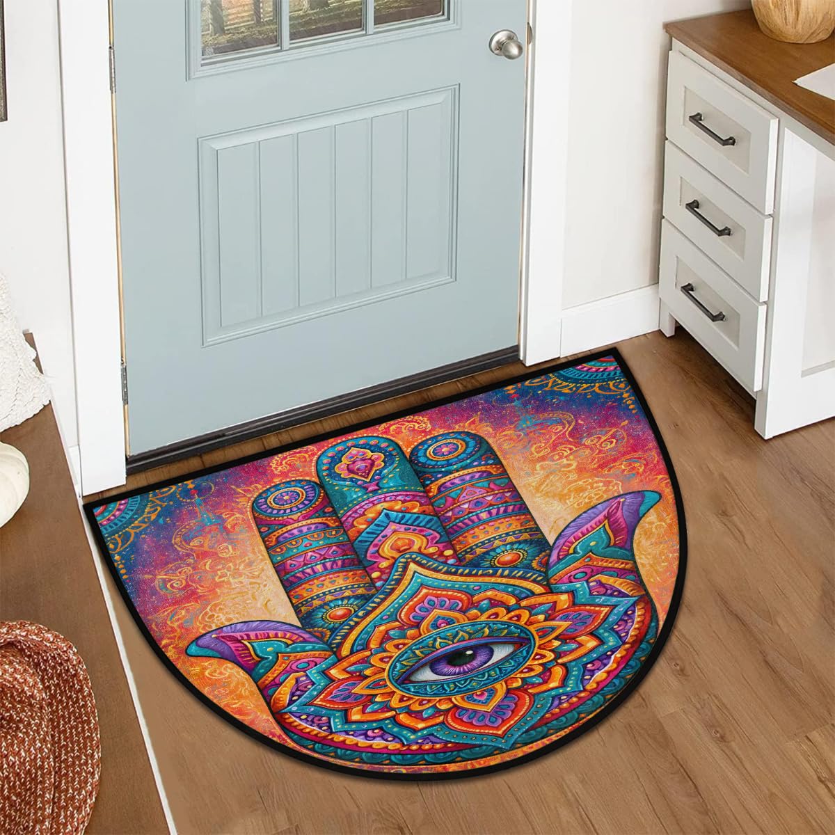 Mandala Half Round Door Mat Semi Circle Rug Half Moon Doormat (B:e-42)