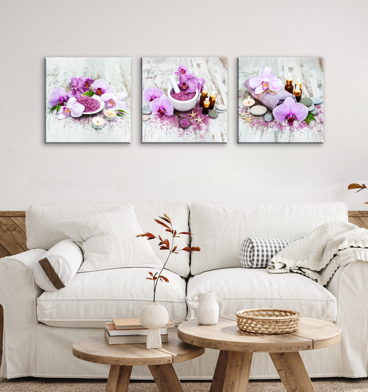 3Pcs Purple Zen Orchid Flowers Lavender Spa Canvas Prints Art Zen Floral Wall Art Aromatherapy Bath Salts Decor for Home Purple Ready to Hang Canvas Art for Relaxation Wellness Spaces (14X14inchX3pcs / Spa&Orchid)