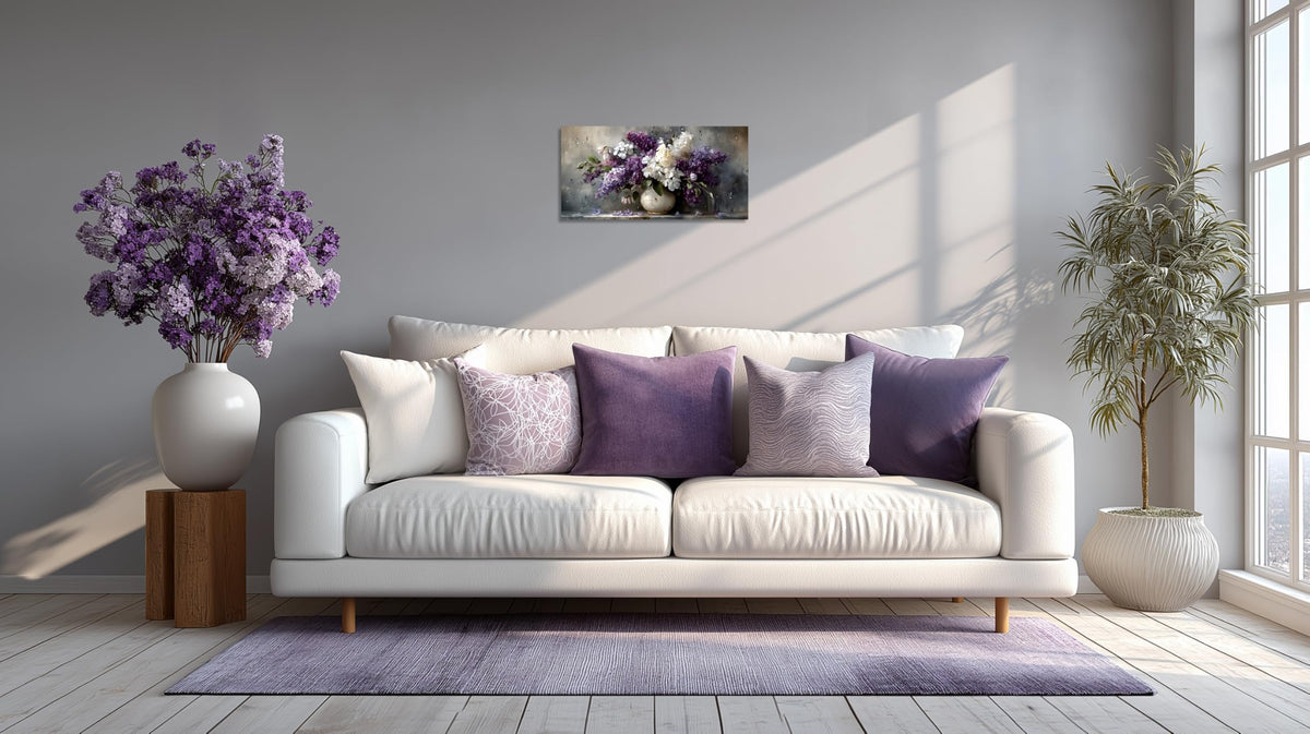 1 Panel Purple Wall Art Purple Pictures Floral Canvas Prints Paintings Vintage Vase Flowers Pictures Wall Decor Living Room Bathroom Kitchen Farmhouse Decor Ready to Hang 12x24 Inches (24"L x 12"W / Purple Flower 14)