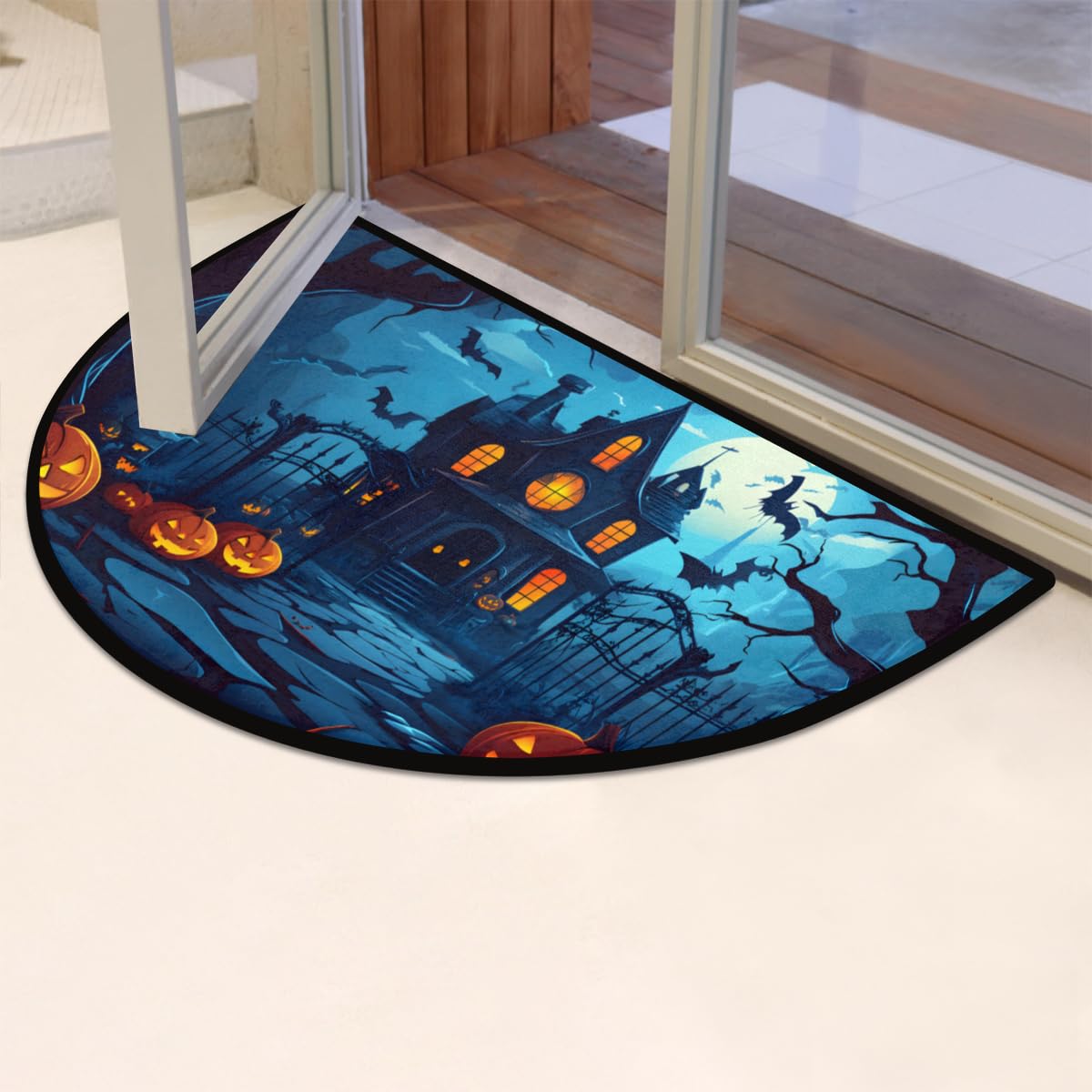 Halloween Half Round Doormat Non Slip Half Moon Rug Outdoor Welcome Mat (B 029)