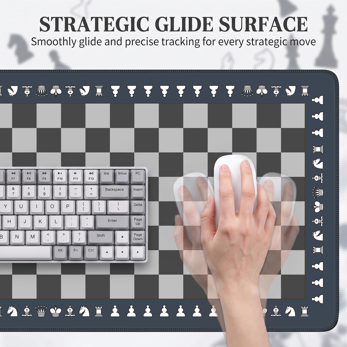 Chess Mouse Pad (Nave Blue Grey Chessboard / 35.4" x 15.7")