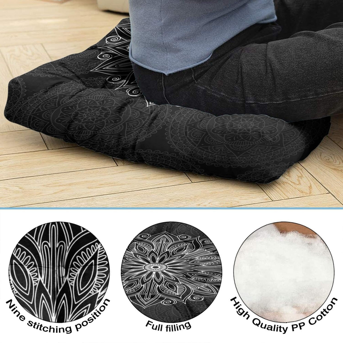 Meditation Cushion (Mandala Black / Square)