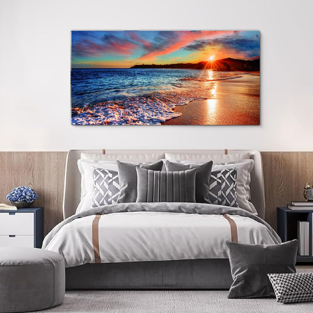 Beach Wall Art Pictures Decor for Bedroom Large Ocean Canvas for Wall Art Living Room Sunset Painting Coastal Artwork for Wall Seascape Print Sea Poster Landscape Office Art Home Decorations (BeachY / 48"L x 24"W)