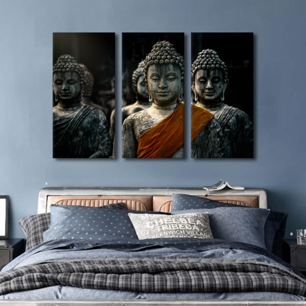 Buddha Home Wall Art Decor 3 Panel Living Room Buddha Wall Art Thailand Buddha Pagoda Picture Printing for Buddhist Believers Office Wall Decor Stretched and Framed Ready to Hang 36x24 in (36x24 in / 3PANEL-12)