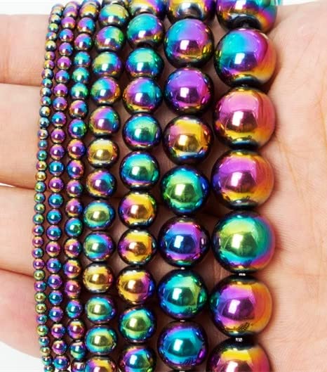 108 Pcs Rainbow Hematite Gemstone Beads for Jewelry Making 8 MM Hematite Gemstones Loose Stone Beads (Rainbow Hematite / 8MM, 108pcs)