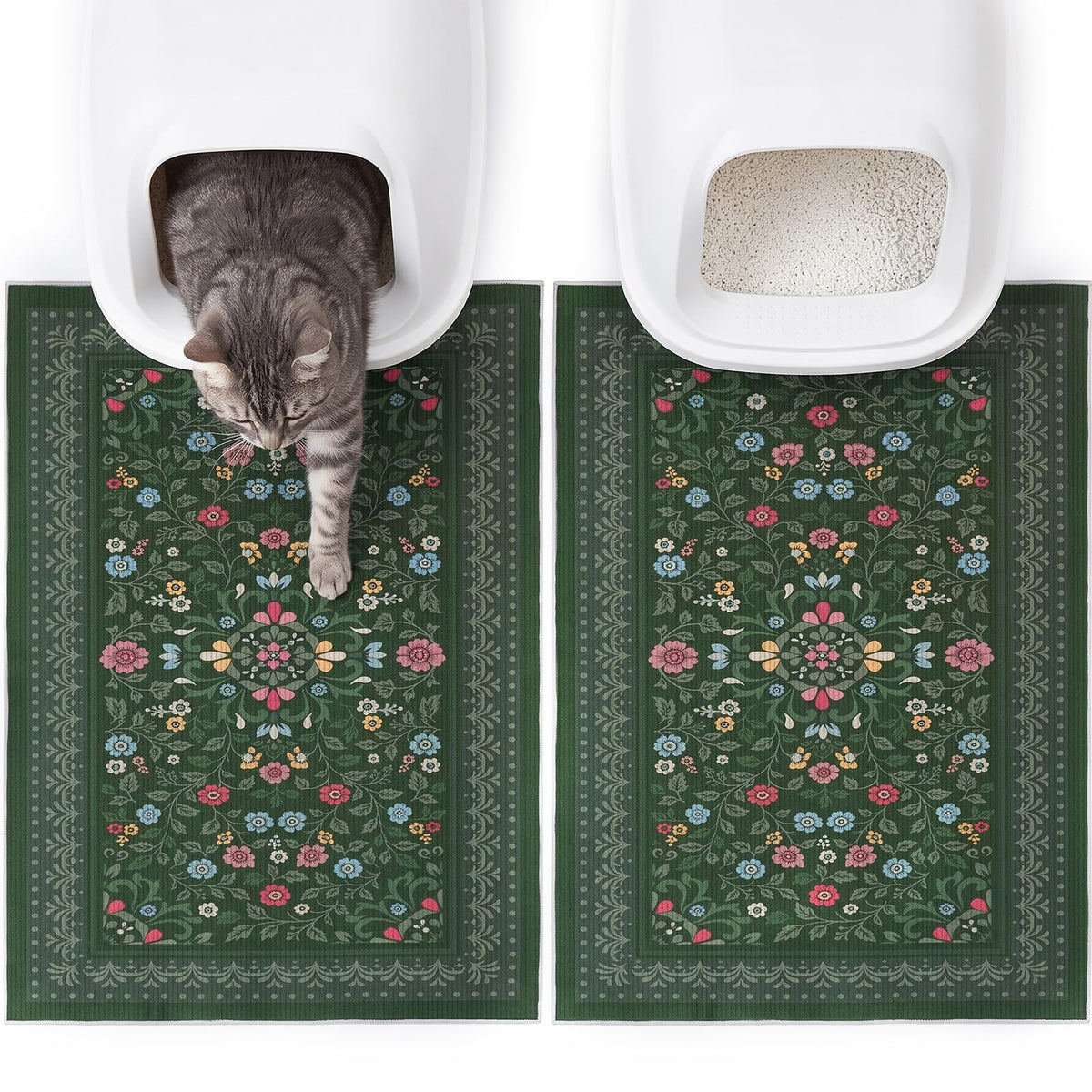 Cat Litter Mat (Dark Green / L(33x22in))
