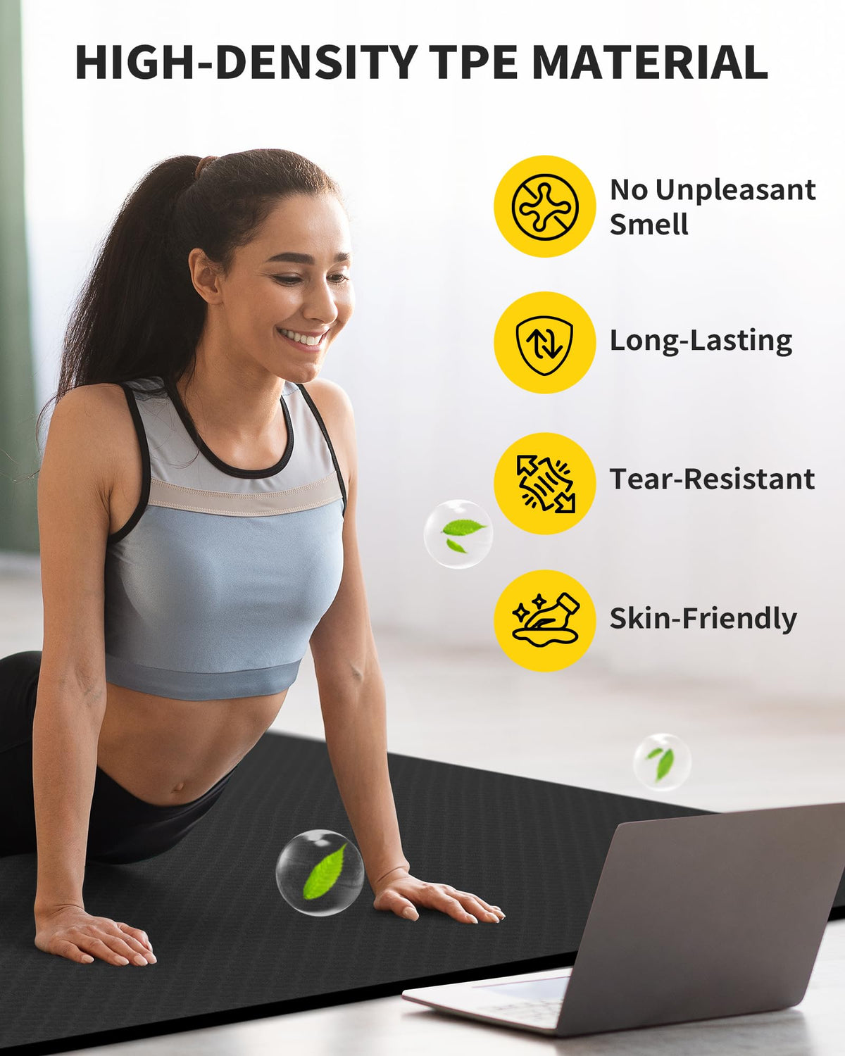 72''x48'' Large Yoga Mat (BLACK / 10mm)