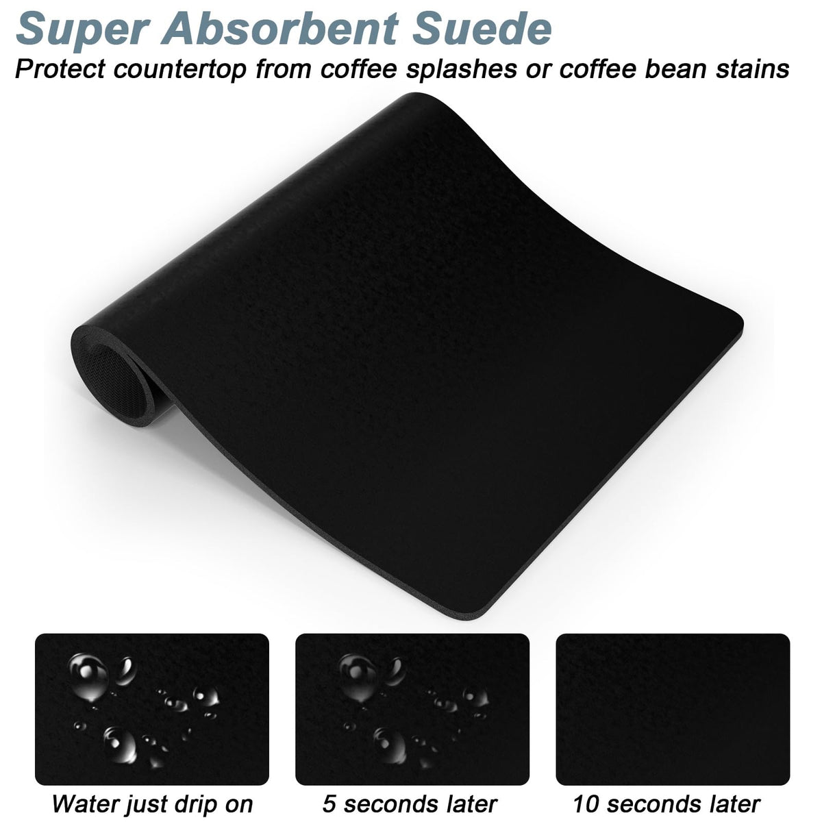 Coffee Mat 16" x 24" Coffee Bar Mats for Espresso Machine Station Accessories and Organizer (A-Jet Black / 16" x 24")