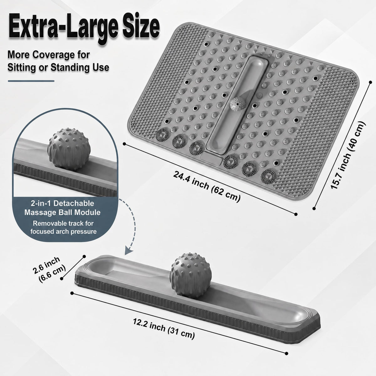 Soft TPR Extra Large Acupressure Foot Massage Mat With Removable Ball (Gray)