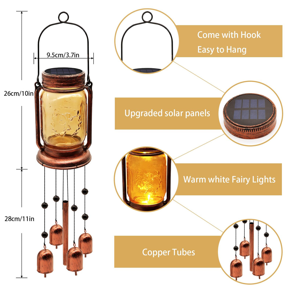 2 Pack Solar Wind Chimes for Outside (2 pack-Mason jar wind chime)